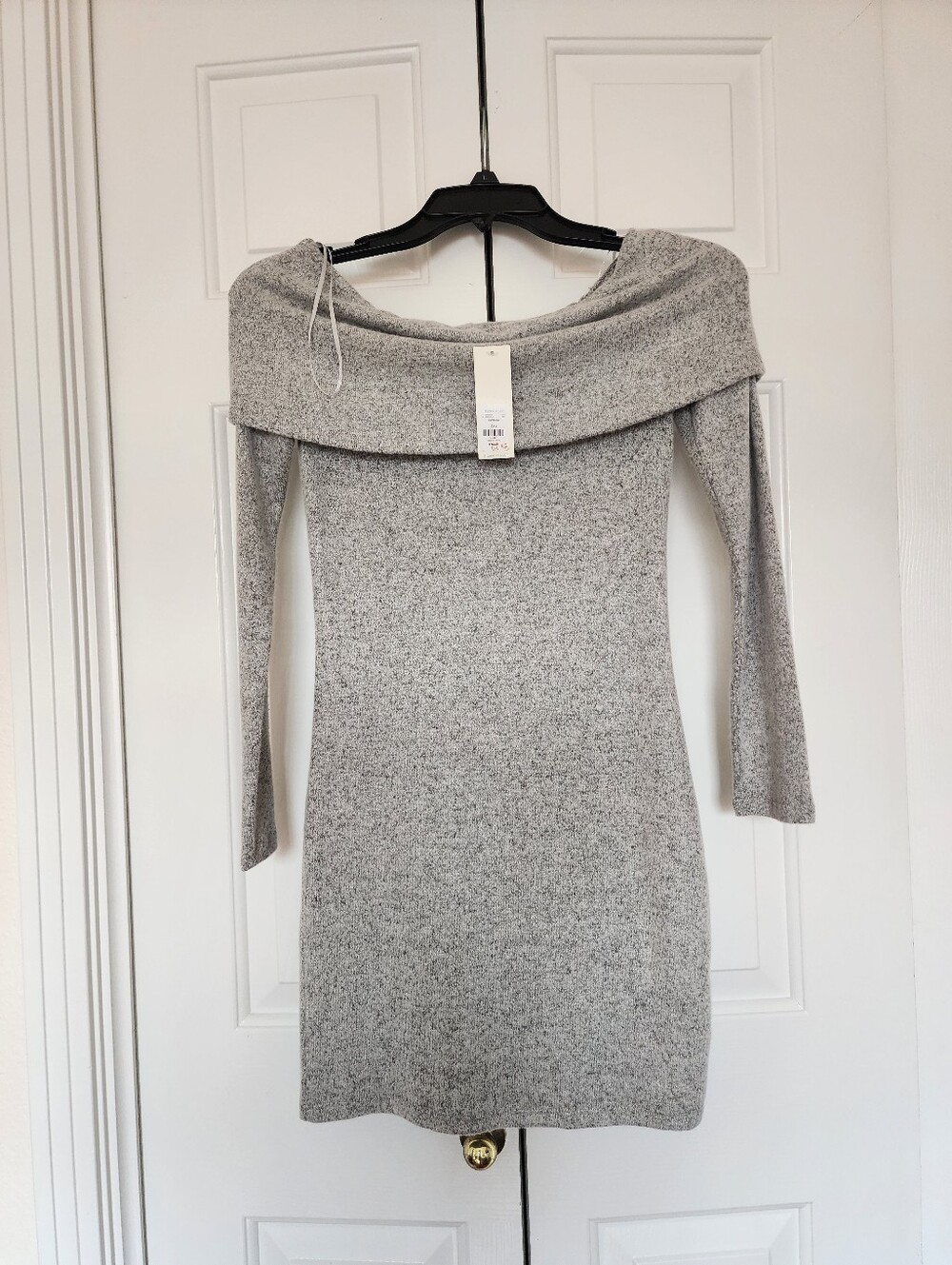 Off-Shoulder Heather Gray Knit Dress